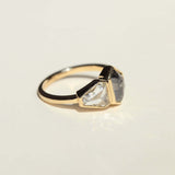 Hexagonal Engagement ring gold salt and pepper diamond jewelry Brooklyn NYC