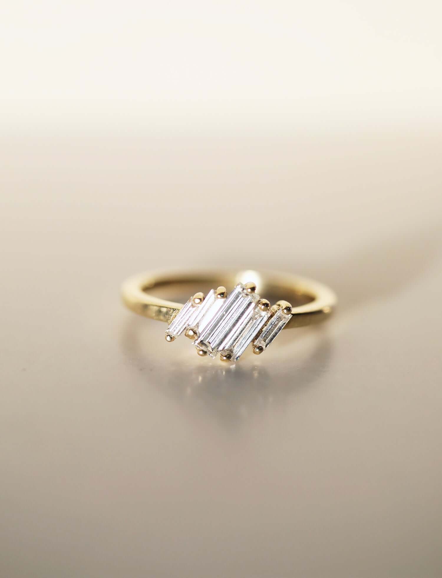 Asymmetrical Baguette Diamond Engagement Ring Macha Studio Brooklyn New York