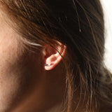 round cut blue sapphires set in 14k gold stud earrings handcrafted macha studio brooklyn new york