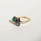 dual ring emerald salt and pepper diamond gold ring Brooklyn New Yor